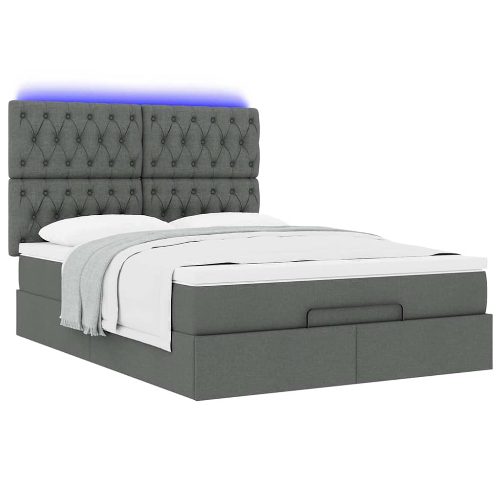 Ottoman Bed with Mattress & LEDs - Dark Grey Queen