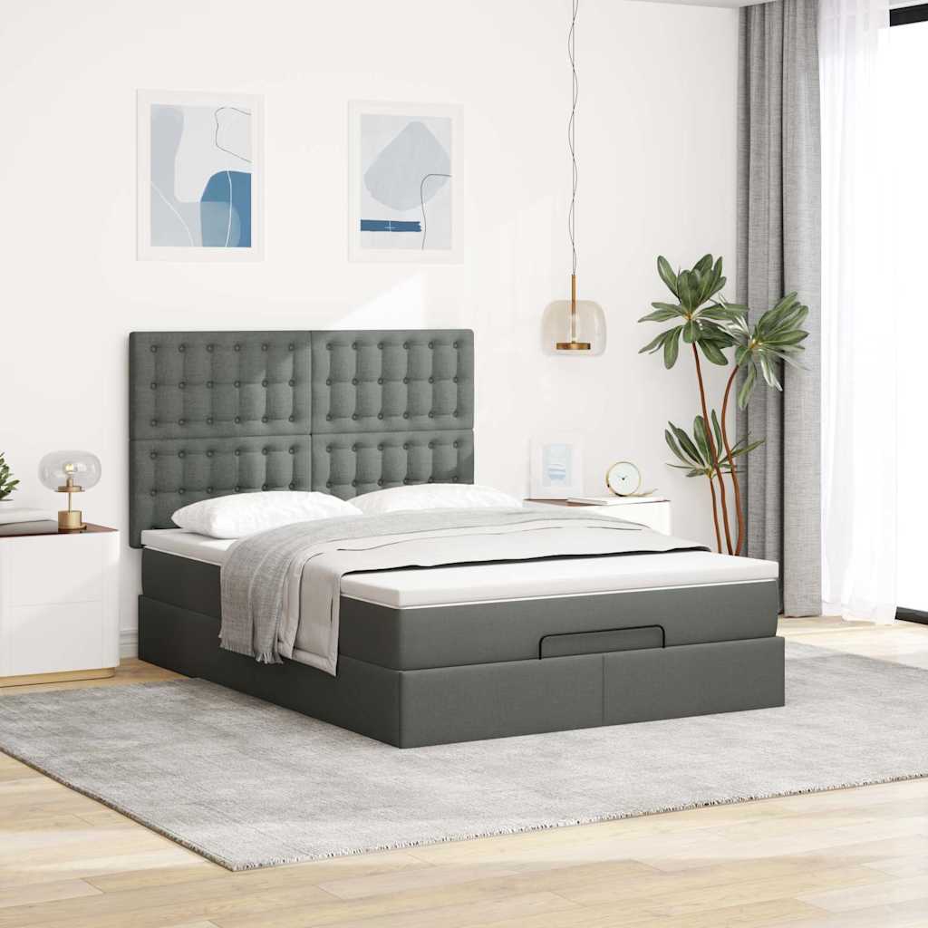 Ottoman Bed with Mattress & LEDs Queen Fabric