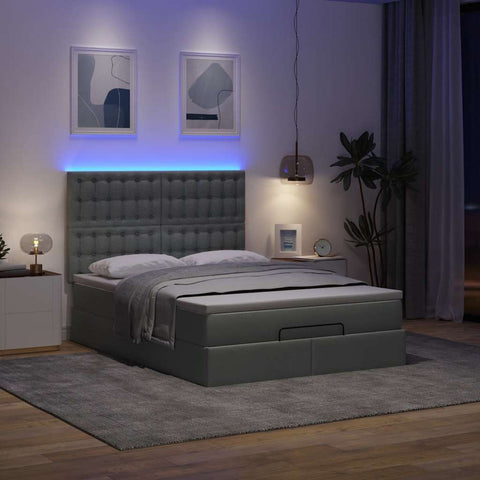 Ottoman Bed with Mattress & LEDs Queen Fabric