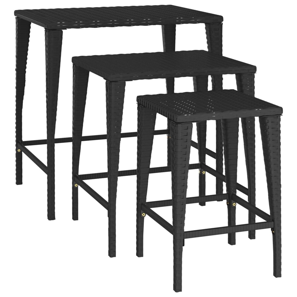 Garden Nesting Tables 3 pcs Black Poly Rattan