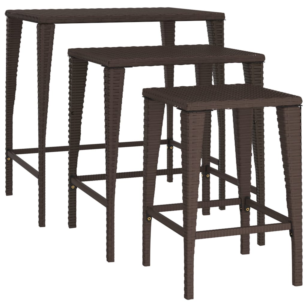 Garden Nesting Tables 3 pcs Brown Poly Rattan