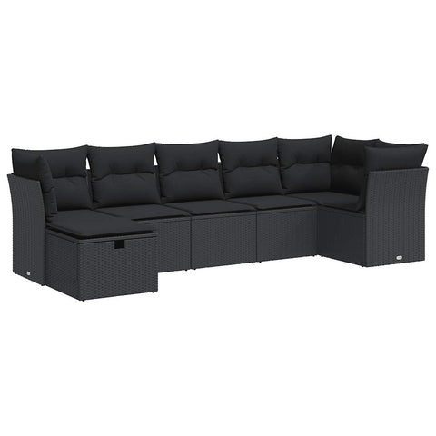 Garden Sofa Set with Cushions Modular Sofa 7 Piece Black Poly Rattan - Sleek