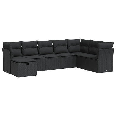 Garden Sofa Set with Cushions Modular Sofa 8 Pcs Black Poly Rattan - Stylish & Versatile