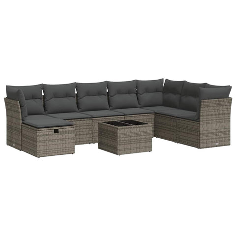 Garden Sofa Set with Cushions Modular Sofa 9 Piece Grey Poly Rattan - Versatile and Stylish