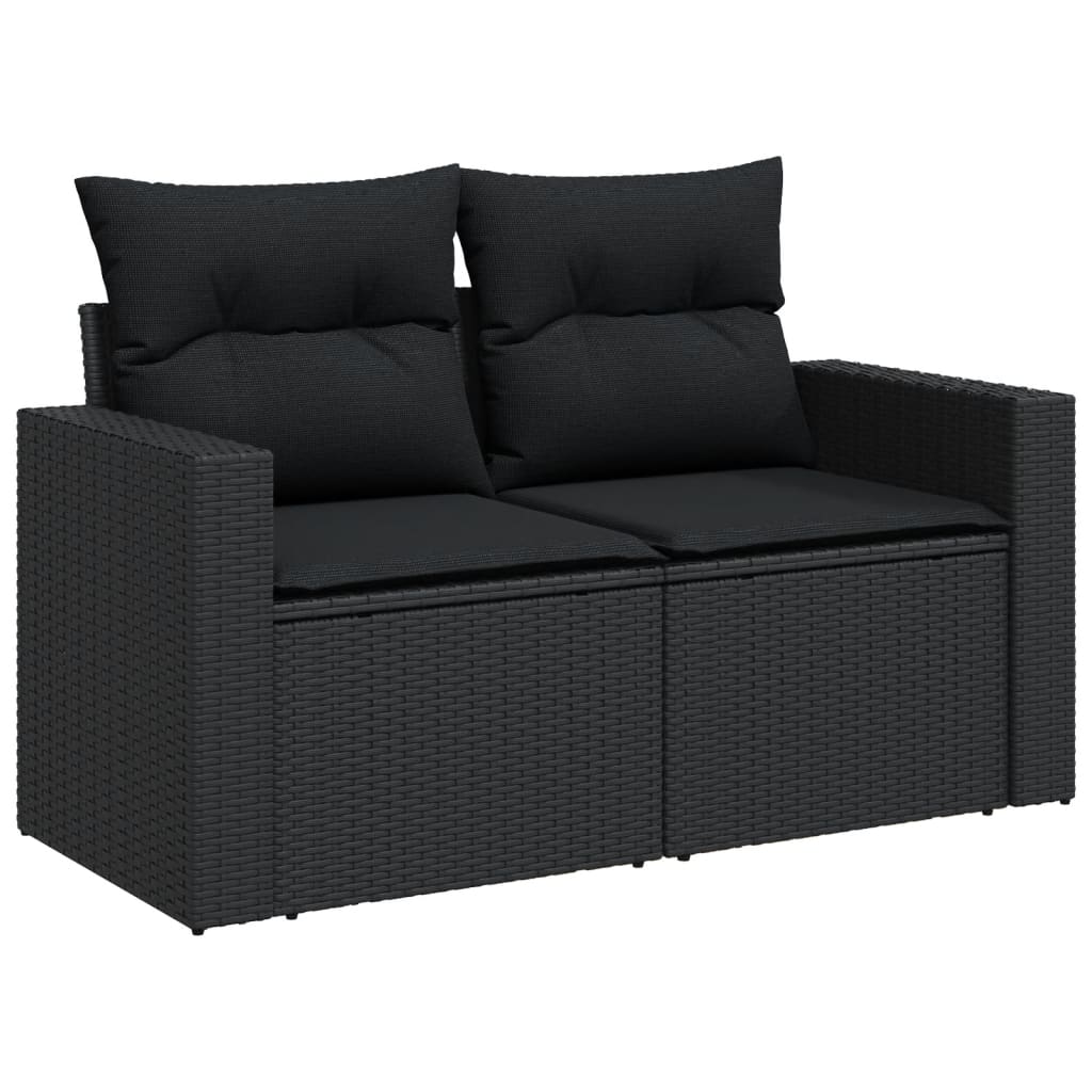 Garden Sofa Set with Cushions 6 Piece Black Poly Rattan - Elegant