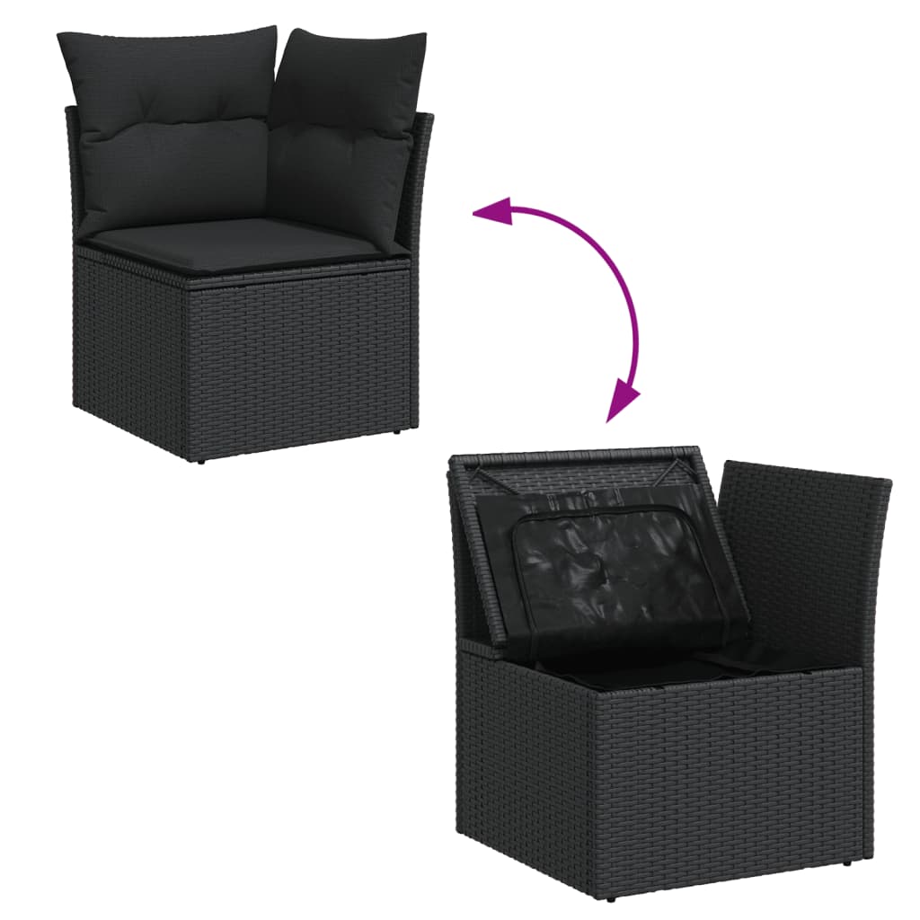 Garden Sofa Set with Cushions 6 Piece Black Poly Rattan - Elegant