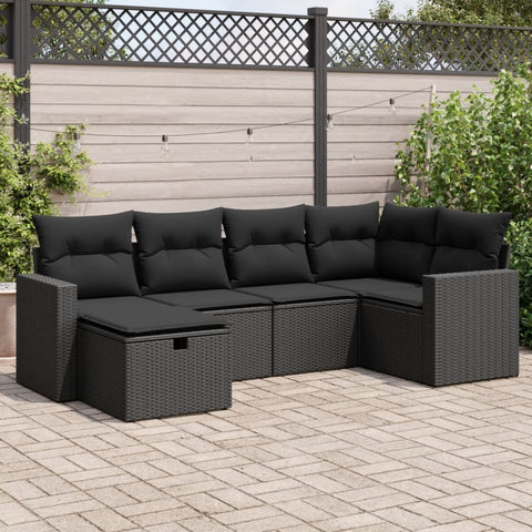 Garden Sofa Set with Cushions 6 Piece Black Poly Rattan - Elegant