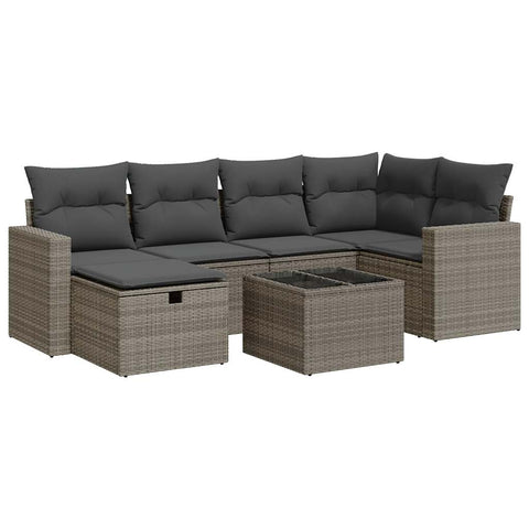 Garden Sofa Set with Cushions Modular Sofa 7 Piece Grey Poly Rattan - Versatile and Stylish