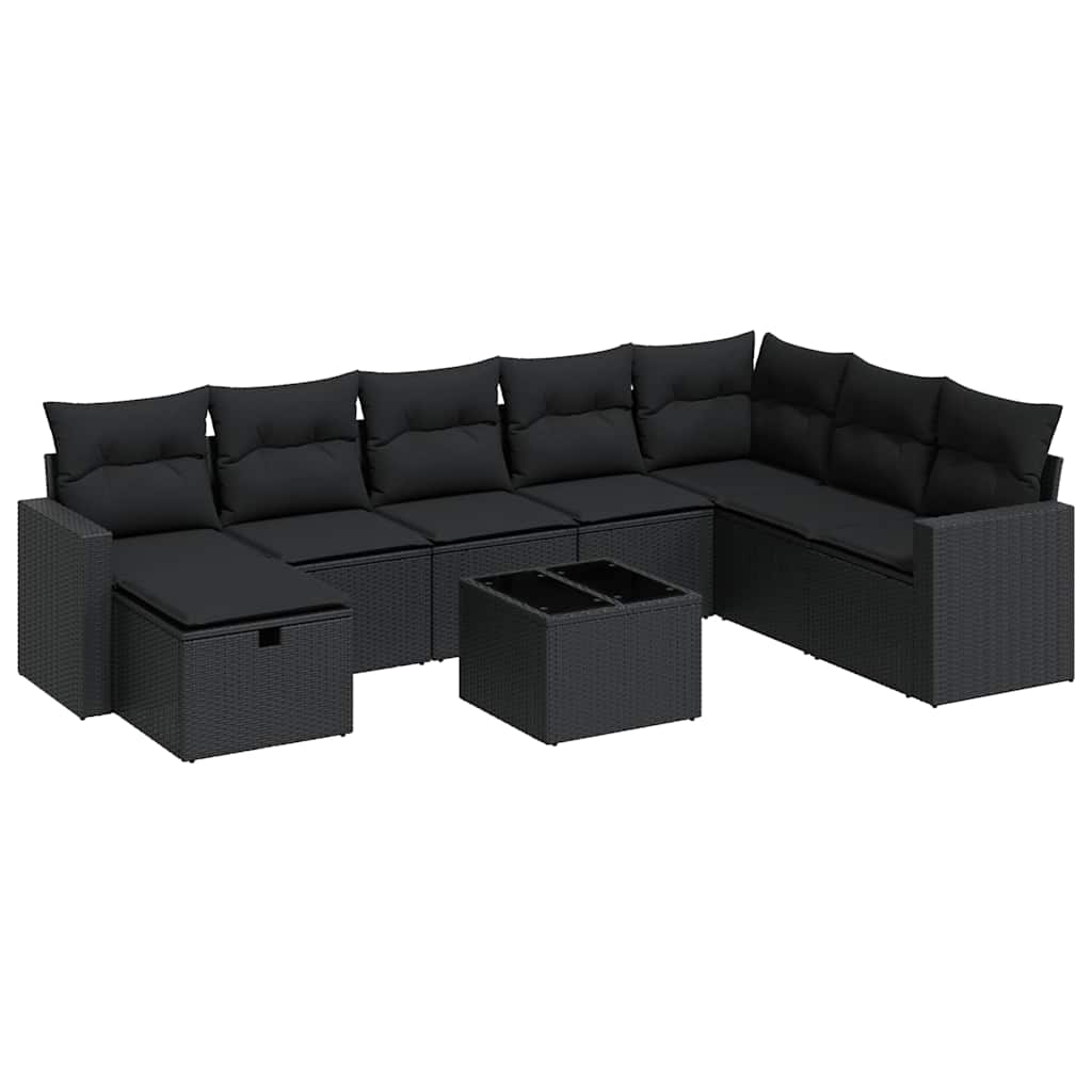 Garden Sofa Set with Cushions Modular Sofa 9 Pcs Black Poly Rattan - Elegant & Comfortable