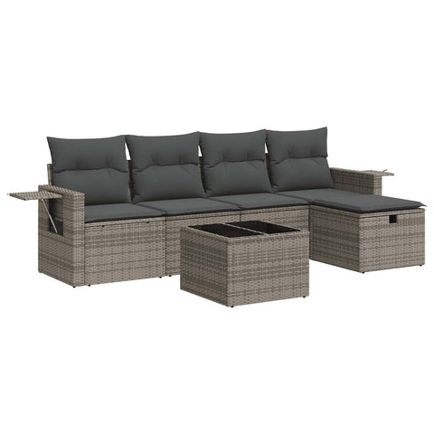 6 Piece Garden Sofa Set with Cushions Grey Poly Rattan - Stylish Comfort