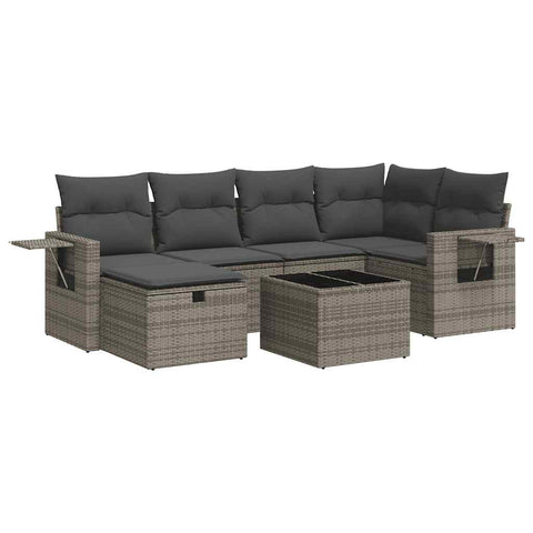 7 Piece Garden Sofa Set with Cushions Grey Poly Rattan - Modern Comfort