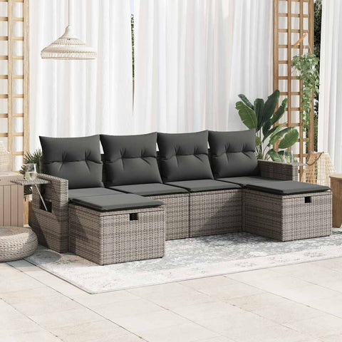 6 Pcs Garden Sofa Set with Cushions Poly Rattan - Outdoor Living