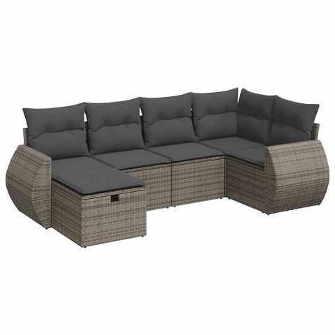 6 Pcs Garden Sofa Set with Cushions Grey Poly Rattan - Stylish Comfort