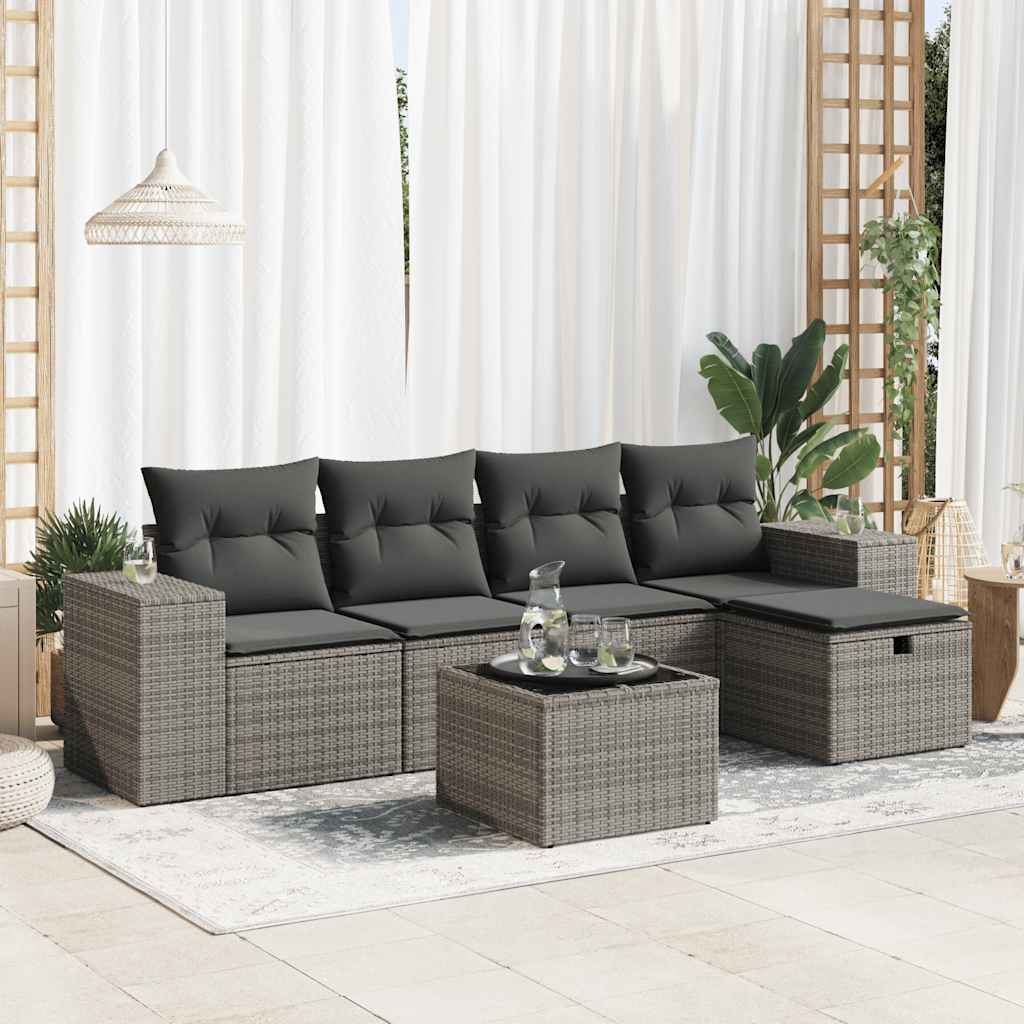 6 Pcs Garden Sofa Set with Cushions Grey - Durable & Chic