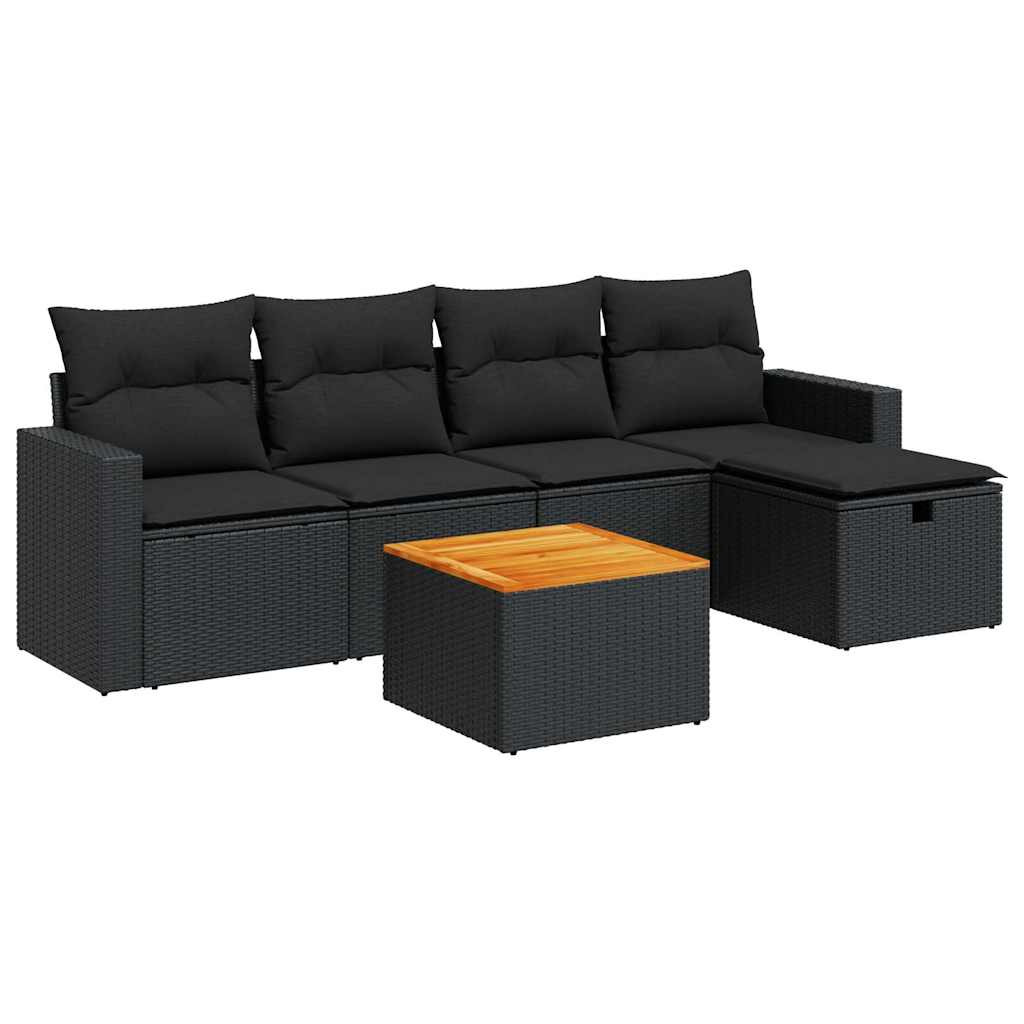 Garden Sofa Set with Cushions Modular Sofa 6 Piece Black Poly Rattan - Relax in Style