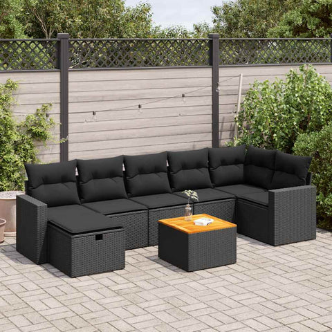 8 Piece Garden Sofa Set with Cushions Black Poly Rattan - Relax in Style