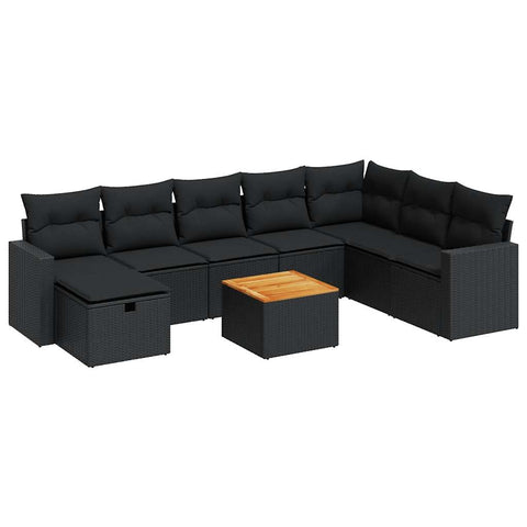 Garden Sofa Set with Cushions Modular Sofa 9 Piece Black Poly Rattan - Comfortable