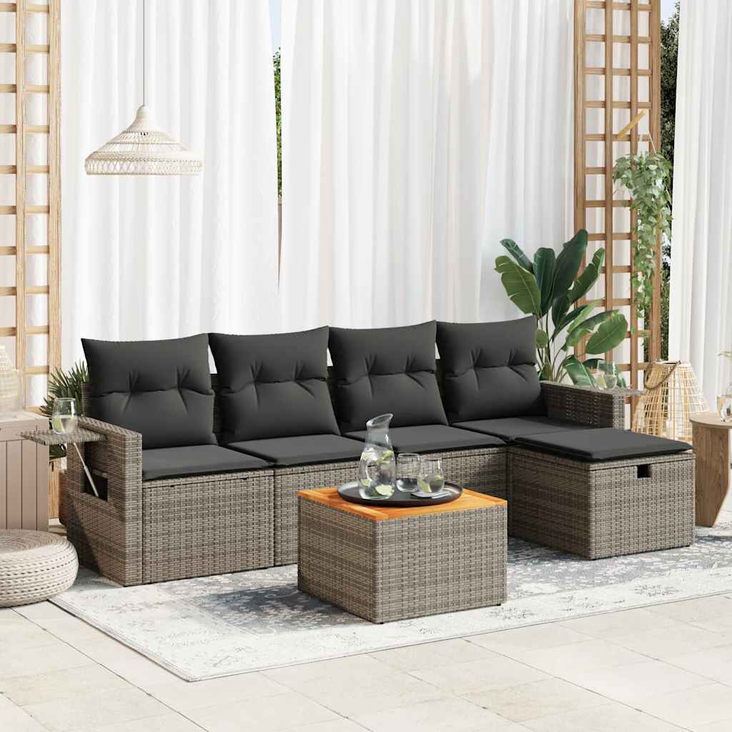 6 Piece Garden Sofa Set with Cushions Grey Poly Rattan - Stylish Comfort