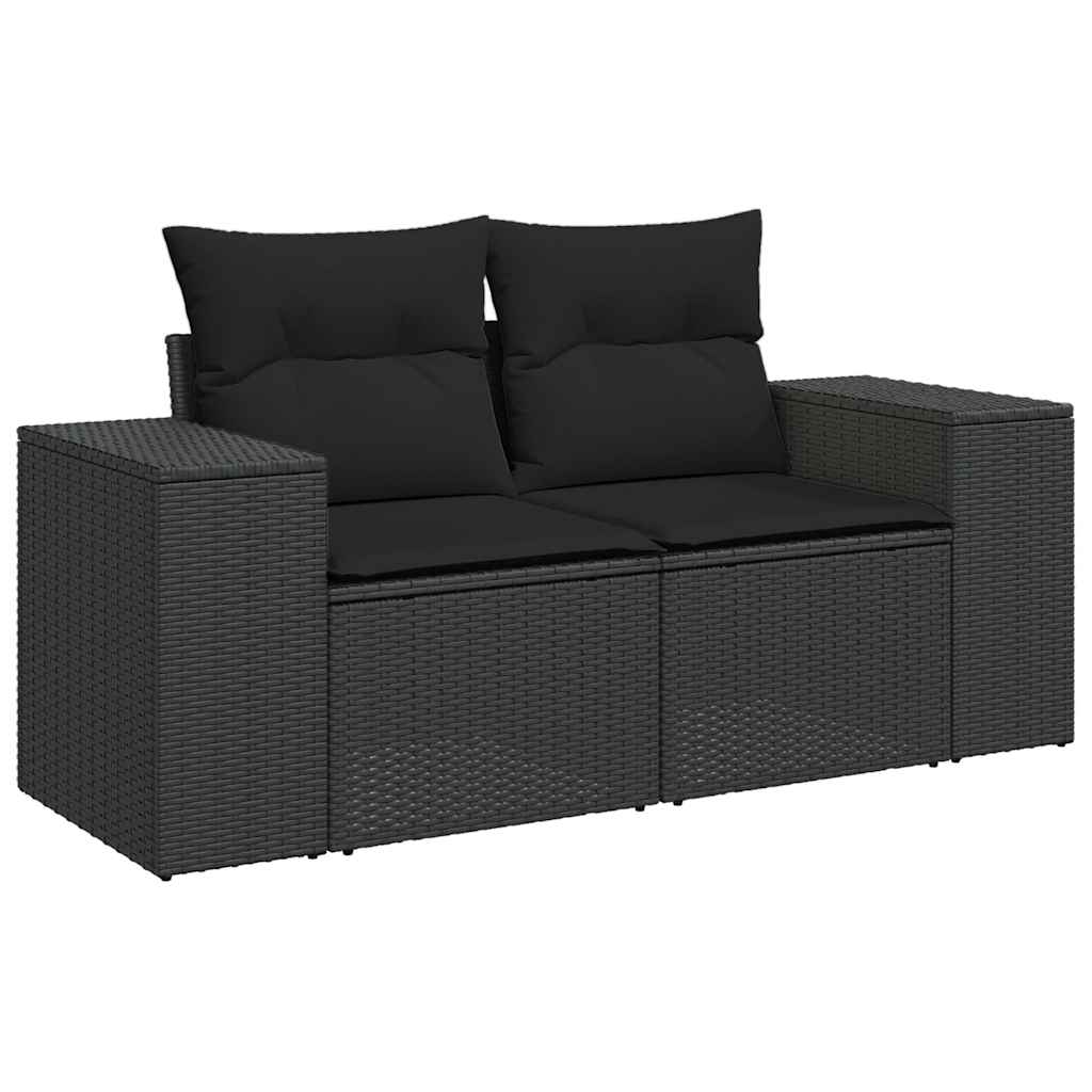 Garden Sofa Set with Cushions Modular Sofa 9 Piece Black Poly Rattan - Elegant