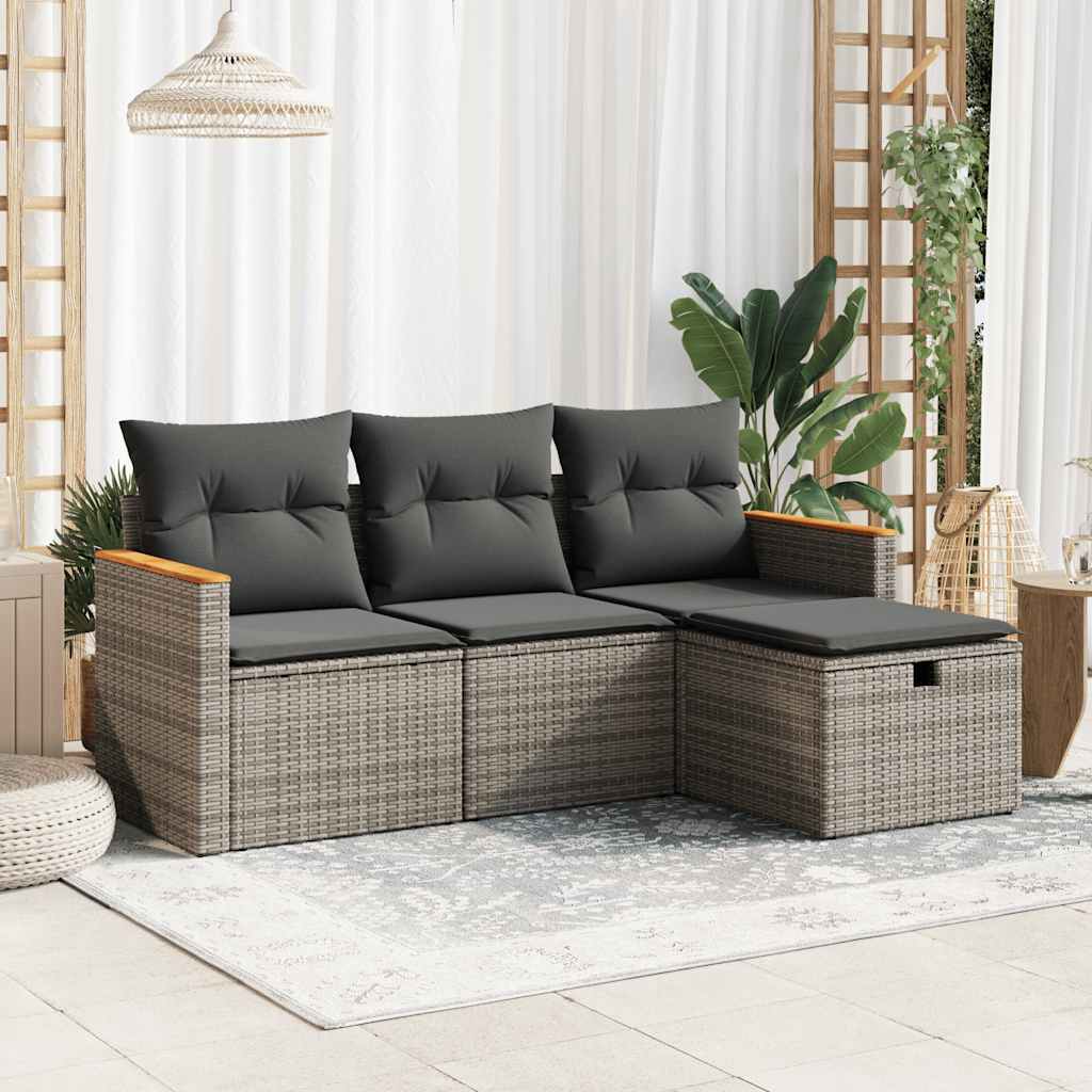 Garden Sofa Set with Cushions Modular Sofa 4 Piece Grey Poly Rattan