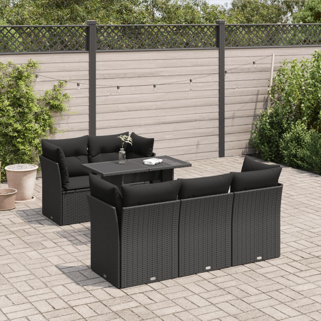 Garden Sofa Set with Cushions Modular Sofa 6 Piece Black Poly Rattan - Ultimate Comfort