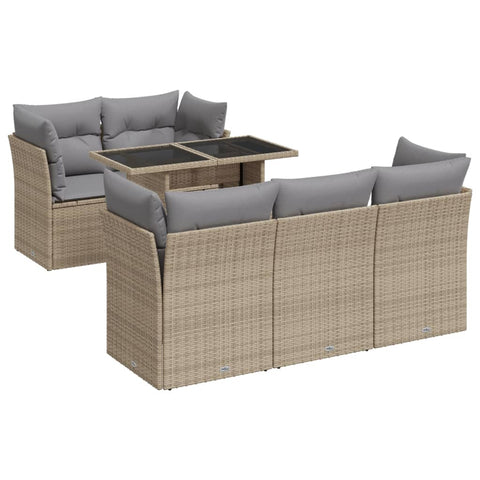 Garden Sofa Set with Cushions Modular Sofa 6 Piece Beige Poly Rattan - Modern Comfort