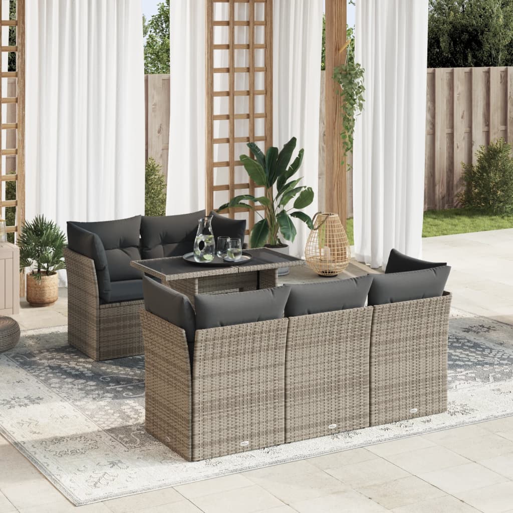 Garden Sofa Set with Cushions Modular Sofa 6 Piece Grey Poly Rattan - Stylish