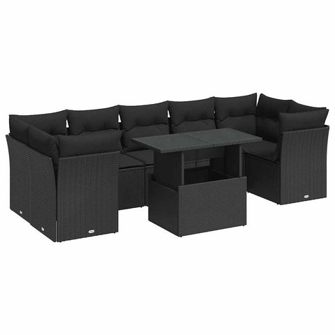 Garden Sofa Set with Cushions Modular Sofa 8 Piece Black Poly Rattan  - Ultimate Comfort