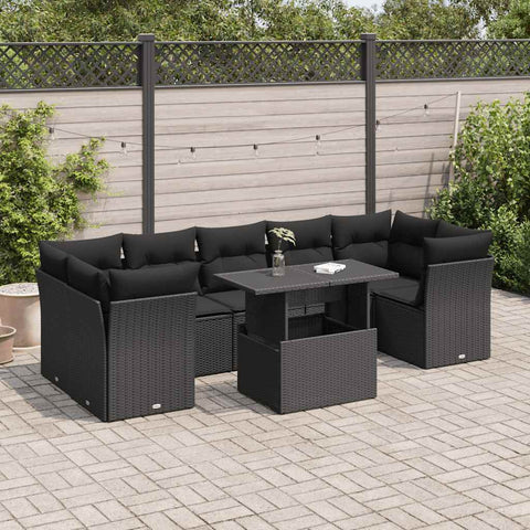 Garden Sofa Set with Cushions Modular Sofa 8 Piece Black Poly Rattan  - Ultimate Comfort