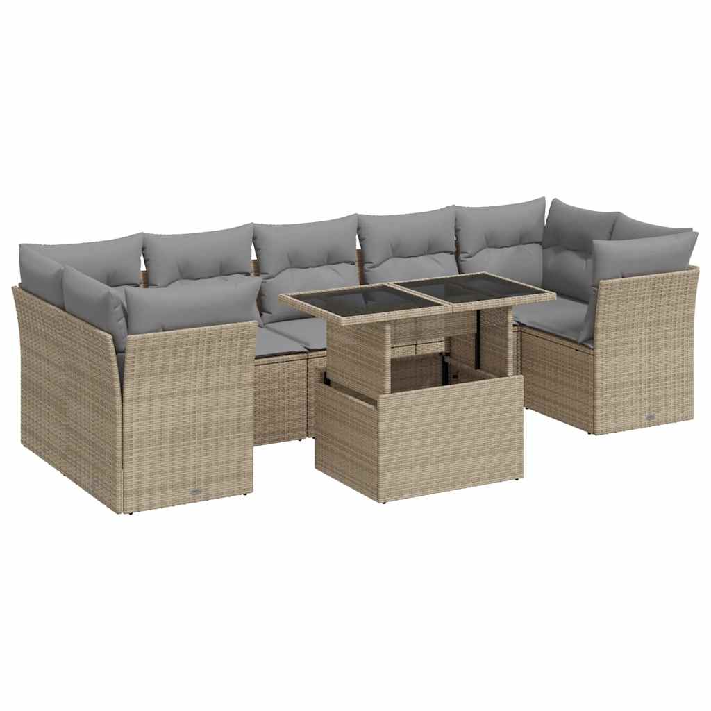 Garden Sofa Set with Cushions Modular Sofa 8 Pcs Beige Poly Rattan - Stylish Comfort