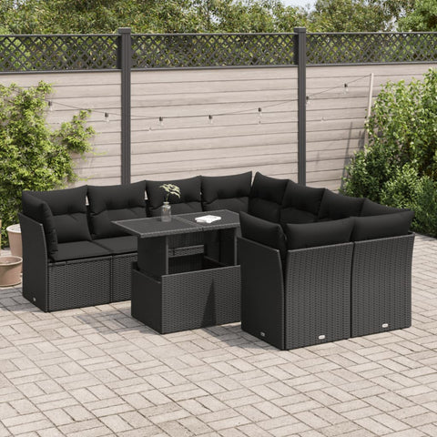 Garden Sofa Set with Cushions Modular Sofa 9 Piece Black Poly Rattan - Sleek & Functional