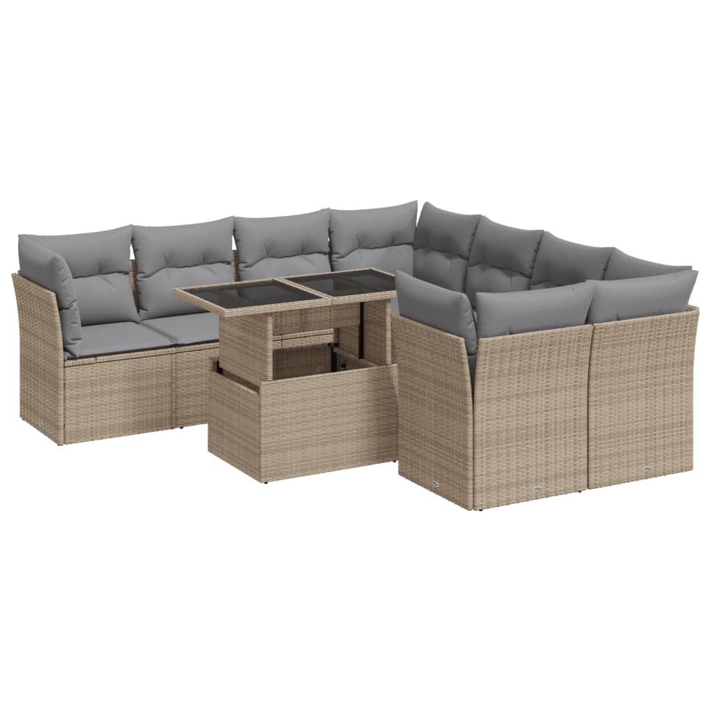 Garden Sofa Set with Cushions Modular Sofa 9 Piece Beige Poly Rattan - Stylish Outdoor Comfort