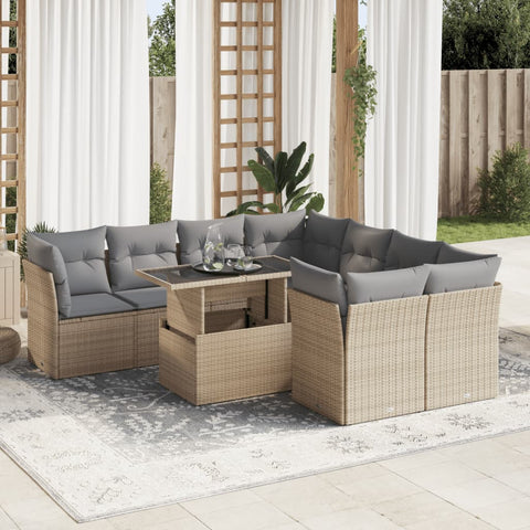 Garden Sofa Set with Cushions Modular Sofa 9 Piece Beige Poly Rattan - Stylish Outdoor Comfort