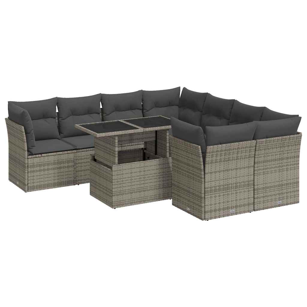 Garden Sofa Set with Cushions Modular Sofa 9 Piece Grey Poly Rattan - Comfort & Style