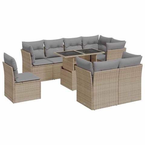 Garden Sofa Set with Cushions Modular Sofa 9 Piece Beige Poly Rattan - Modern Comfort