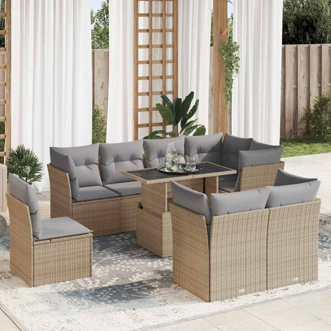 Garden Sofa Set with Cushions Modular Sofa 9 Piece Beige Poly Rattan - Modern Comfort