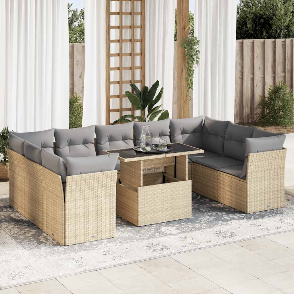 Garden Sofa Set with Cushions Modular Sofa 10 Piece Grey Poly Rattan