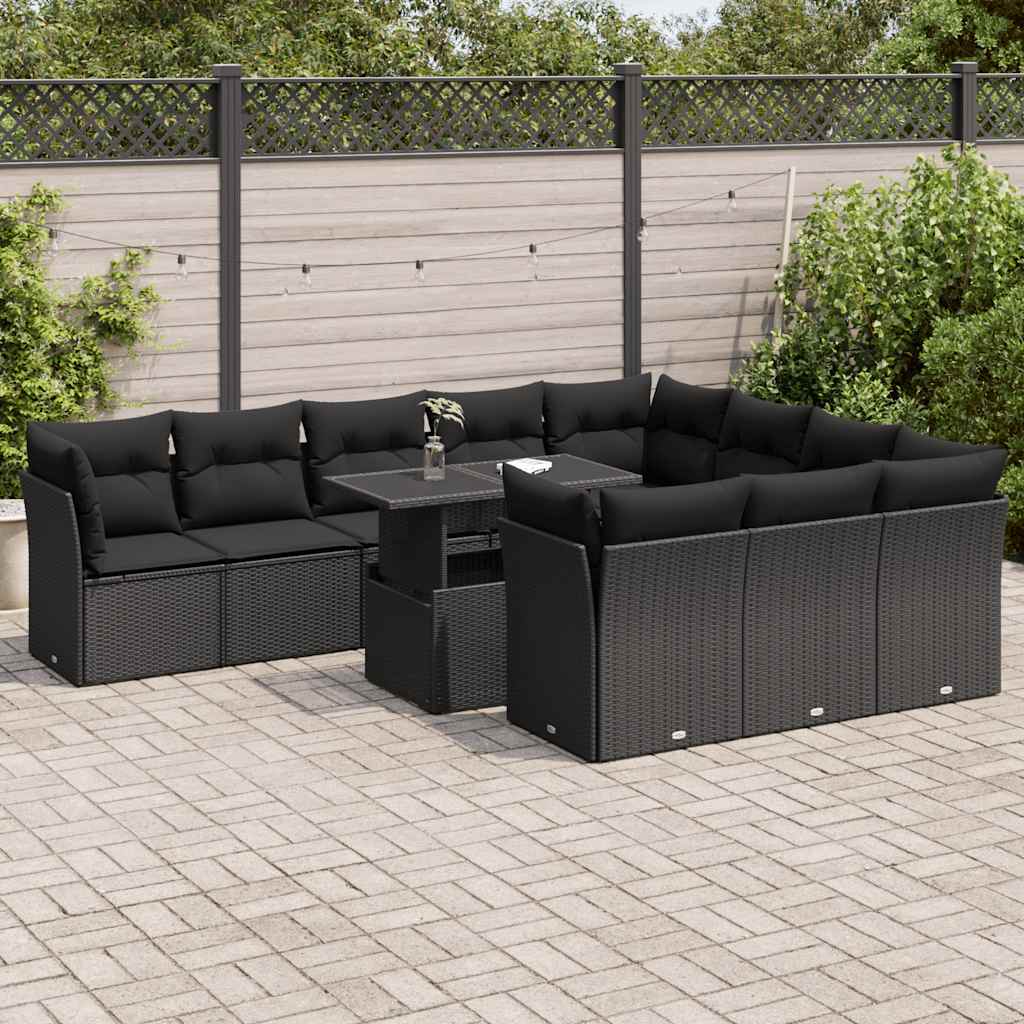 Garden Sofa Set with Cushions Modular Sofa 11 Piece Black Poly Rattan - Ultimate Comfort