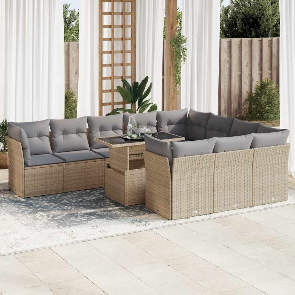 Garden Sofa Set with Cushions Modular Sofa 11 Piece Black Poly Rattan - Ultimate Comfort