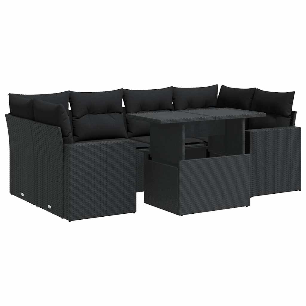 Garden Sofa Set with Cushions Modular Sofa 7 Pcs Black Poly Rattan - Elegant & Comfortable