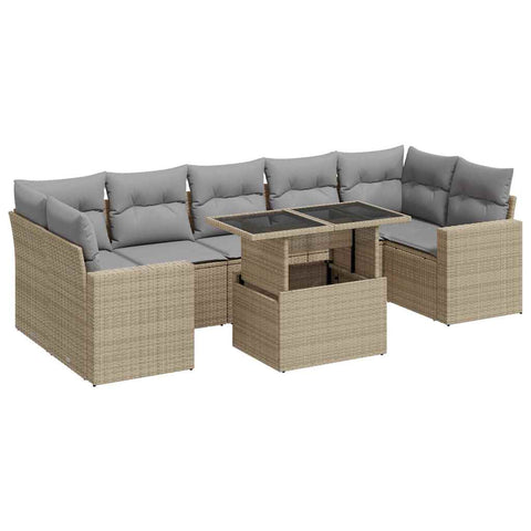 Garden Sofa Set with Cushions Modular Sofa 8 Piece Beige Poly Rattan - Outdoor Relaxation