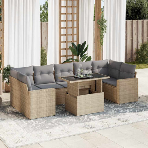 Garden Sofa Set with Cushions Modular Sofa 8 Piece Beige Poly Rattan - Outdoor Relaxation