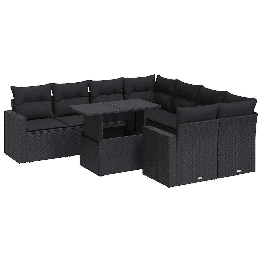 Garden Sofa Set with Cushions Modular Sofa 9 Piece Black Poly Rattan - Relax in Style