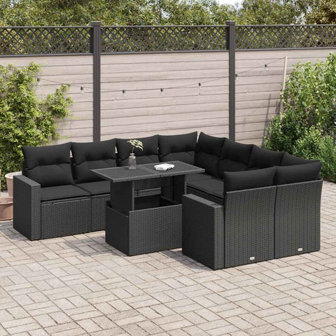 Garden Sofa Set with Cushions Modular Sofa 9 Piece Black Poly Rattan - Relax in Style