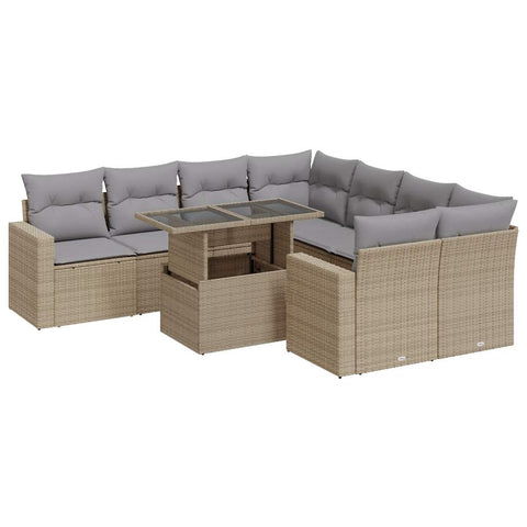 Garden Sofa Set with Cushions Modular Sofa 9 Piece Beige Poly Rattan - Outdoor Relaxation