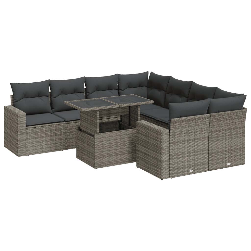 Garden Sofa Set with Cushions Modular Sofa 9 Piece Grey Poly Rattan - Outdoor Relaxation