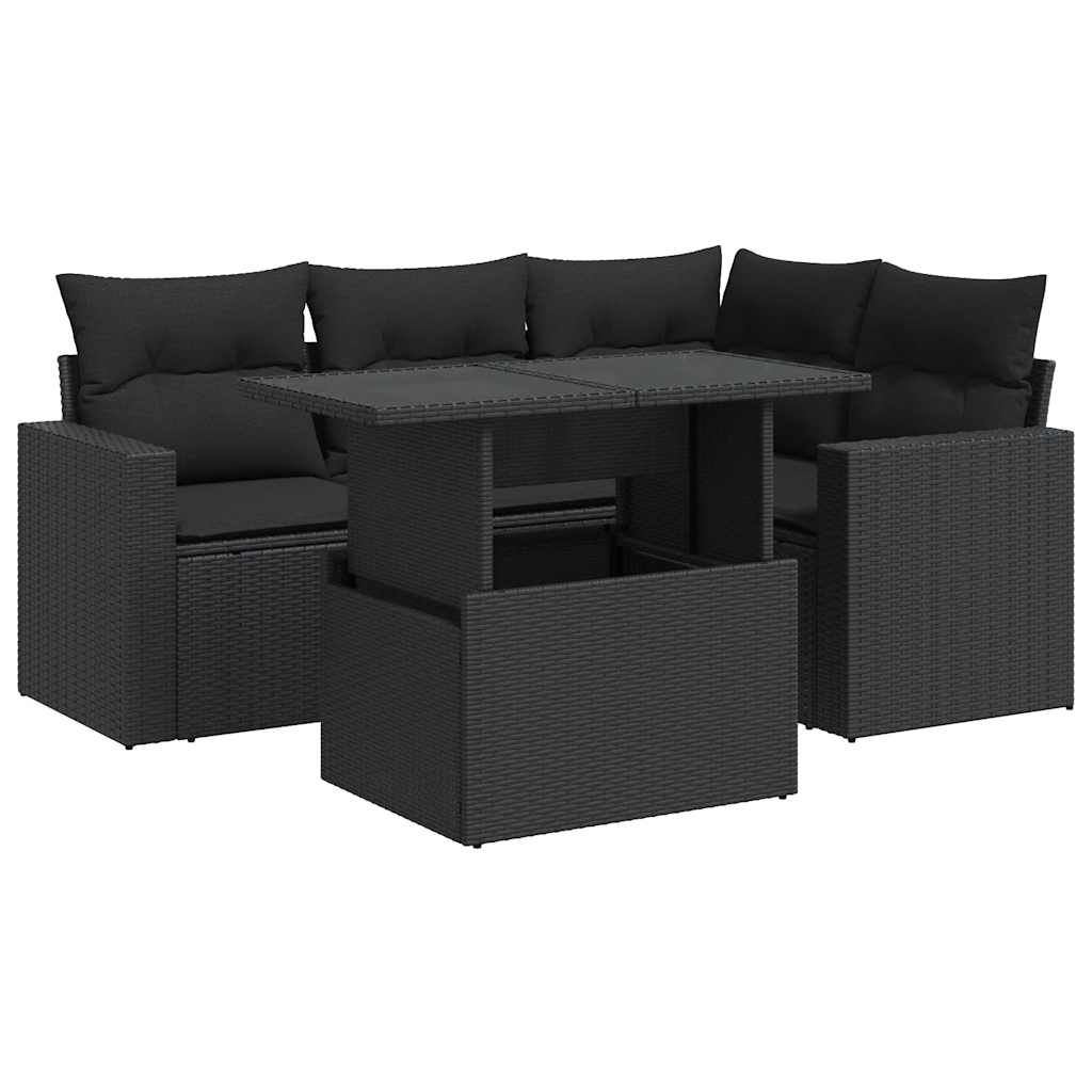 Garden Sofa Set with Cushions Modular Sofa 5 Piece Black Poly Rattan - Relax in Style