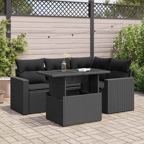 Garden Sofa Set with Cushions Modular Sofa 5 Piece Black Poly Rattan - Relax in Style