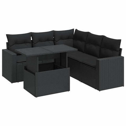 Garden Sofa Set with Cushions Modular Sofa 6 Piece Black Poly Rattan  - Relax in Style