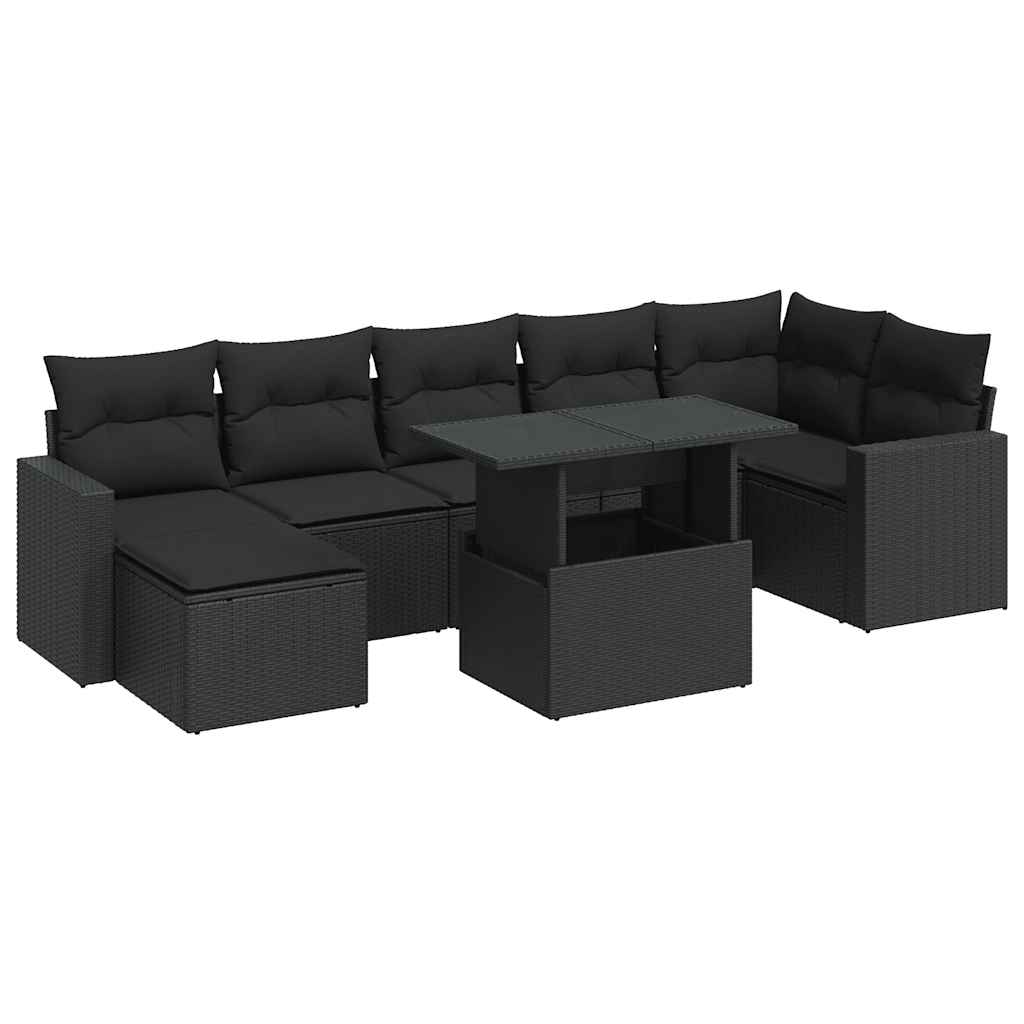 Garden Sofa Set with Cushions Modular Sofa 8 Pcs Black Poly Rattan - Elegant & Comfortable